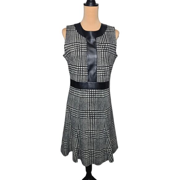 J. McLaughlin Poppy Crew Fit & Flare Kent‎ Houndstooth Dress Black Cream L - Picture 1 of 10